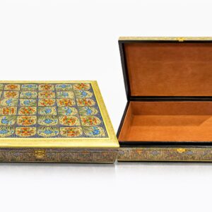 15 x 12 inch kashmiri hand painted papier mâché luxury box gold floral grid design