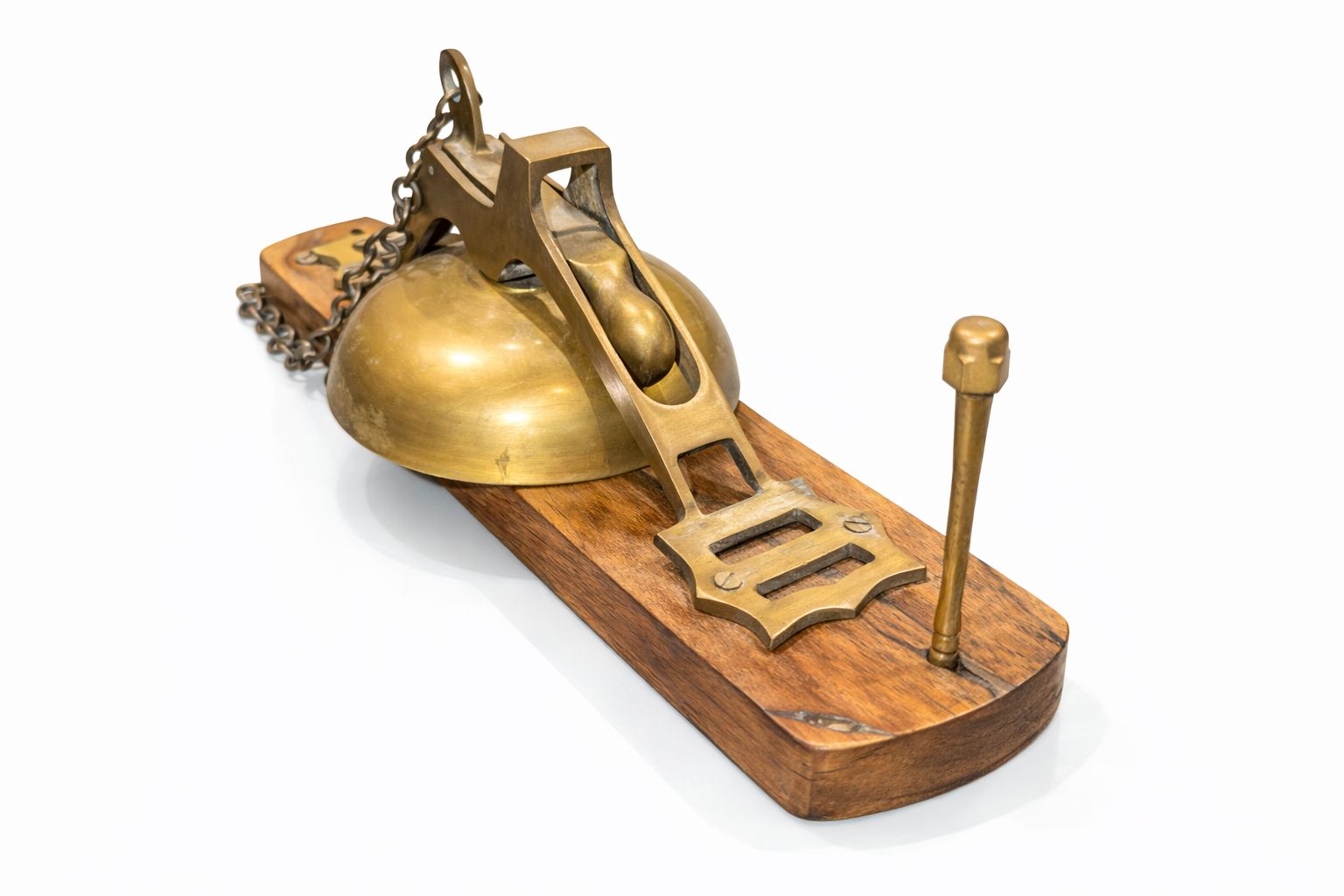 antique brass mechanical counter bell with wooden base antique brass mechanical counter bell with wooden base