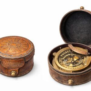 antique brass nautical sundial compass with aged leather case