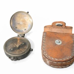 antique brass poem pocket compass with embossed leather case