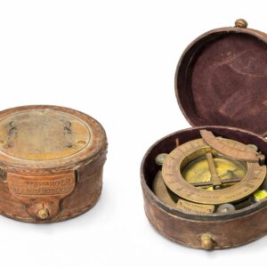 antique brass sundial compass with leather case