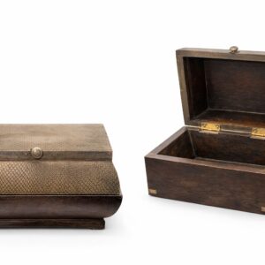 antique metallic rosewood box with scale pattern engraving
