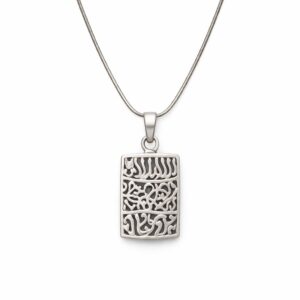antique silver calligraphy rectangle pendant