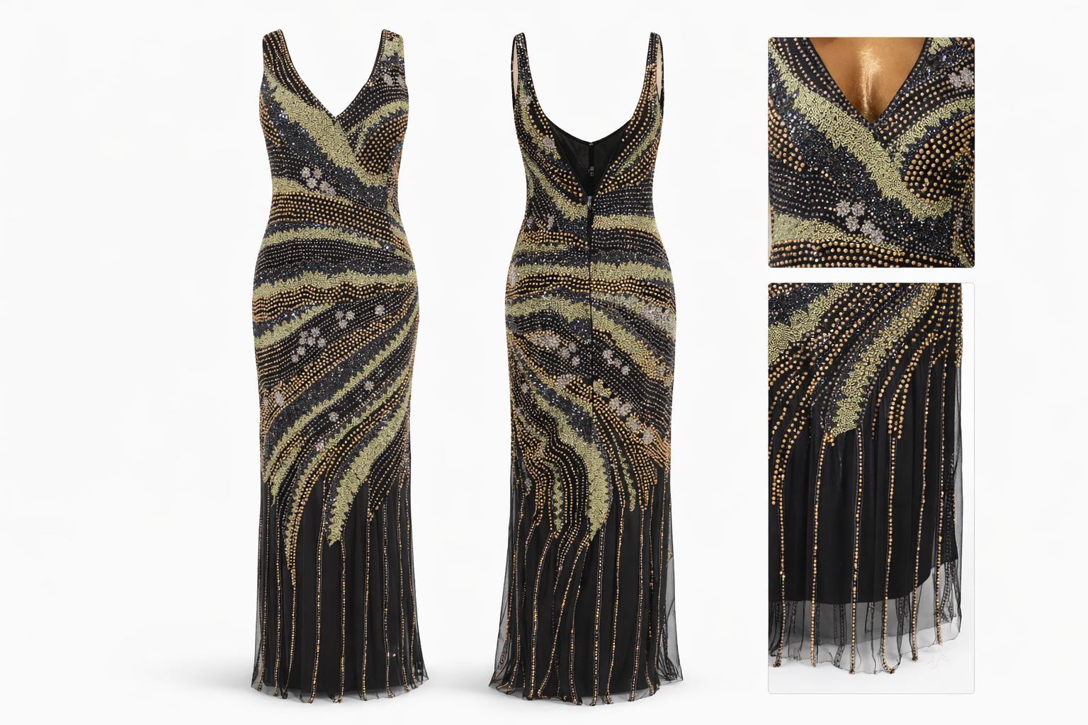 art deco sequin & bead embroidered italian evening gown size 42 art deco sequin & bead embroidered italian evening gown size 42