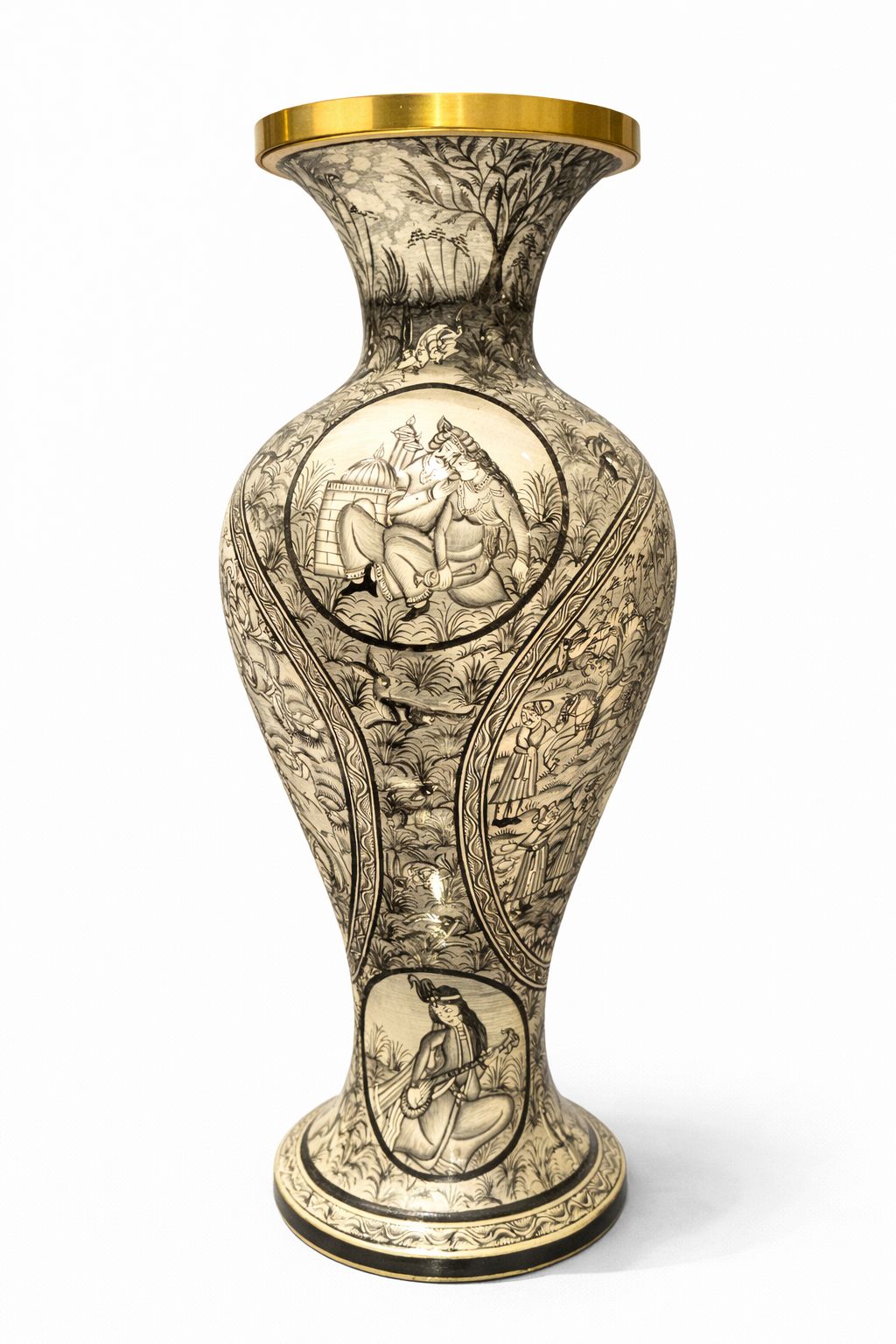 black & white mughal miniature art paper mache flower vase 20 inch black & white mughal miniature art paper mache flower vase 20 inch