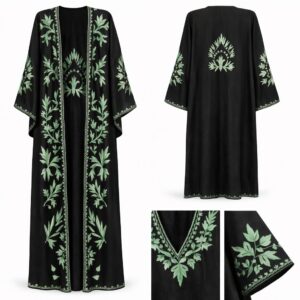 botanical ari work linen abaya sage & black (free size)