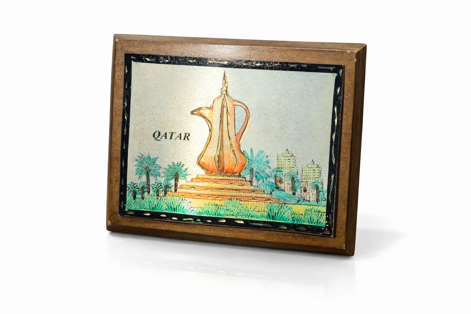 decorative wooden frame with dallah illustration (small) decorative wooden frame with dallah illustration (small)