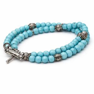 double strand turquoise bead necklace with silver accents