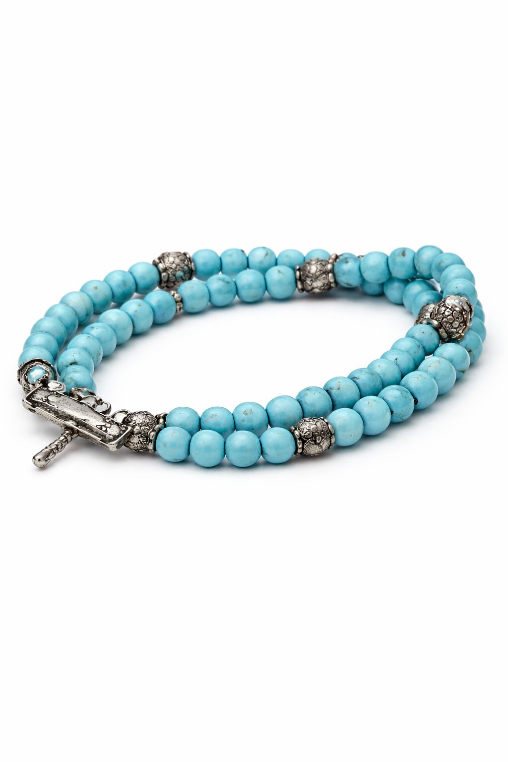 double strand turquoise bead necklace with silver accents double strand turquoise bead necklace with silver accents