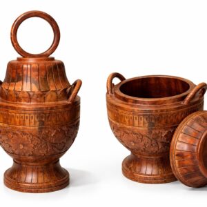 elegant hand carved walnut brown wooden floral candy jar (1 piece)