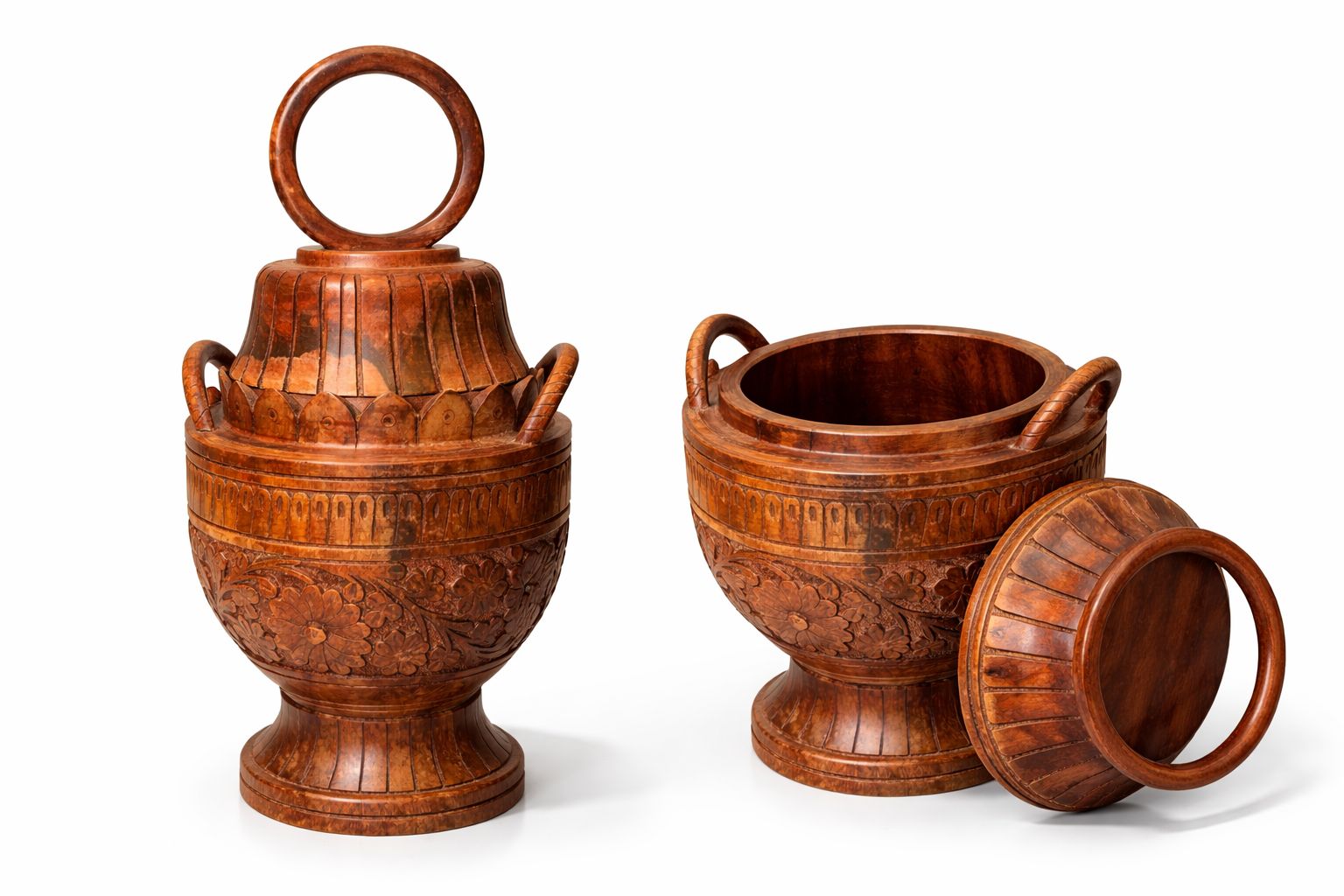 elegant hand carved walnut brown wooden floral candy jar (1 piece) elegant hand carved walnut brown wooden floral candy jar (1 piece)