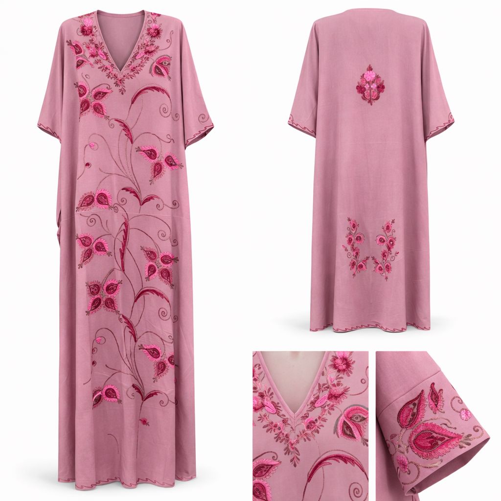 enchanted floral ari embroidered lizy bizy kaftan dress mauve & magenta (free size)