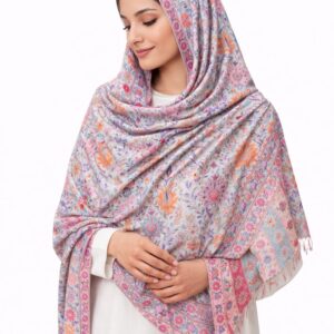floral kalamkari stole pastel lavender & multi color