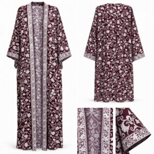 floral kashmiri embroidered bisht abaya deep maroon & white free size