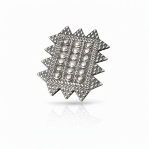 geometric oxidized silver studded shield ring