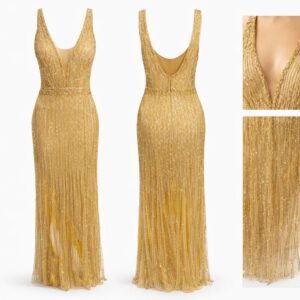 golden shimmer beaded italian evening gown size 40