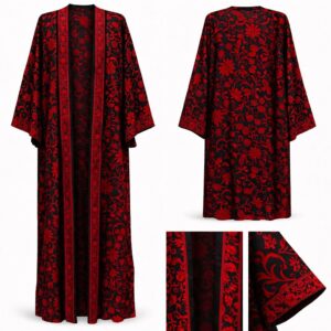 gothic floral embroidered crush cotton abaya crimson & black