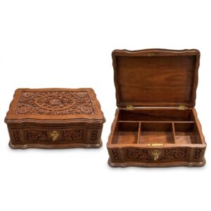 hand carved floral wood box 12 x 5 inch