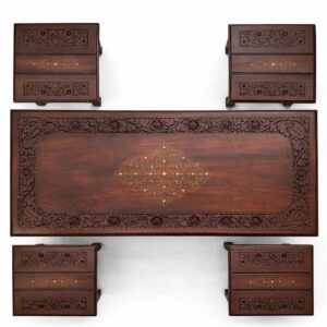 hand carved walnut butler set of 4 tables with brass inlay style