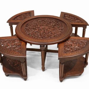 hand carved walnut round nesting table set