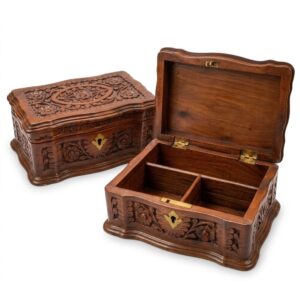 hand carved walnut wood box 8x5 inch