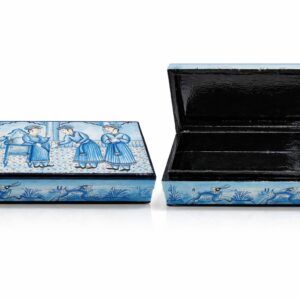 hand painted papier mâché box blue & white 3x4 inches