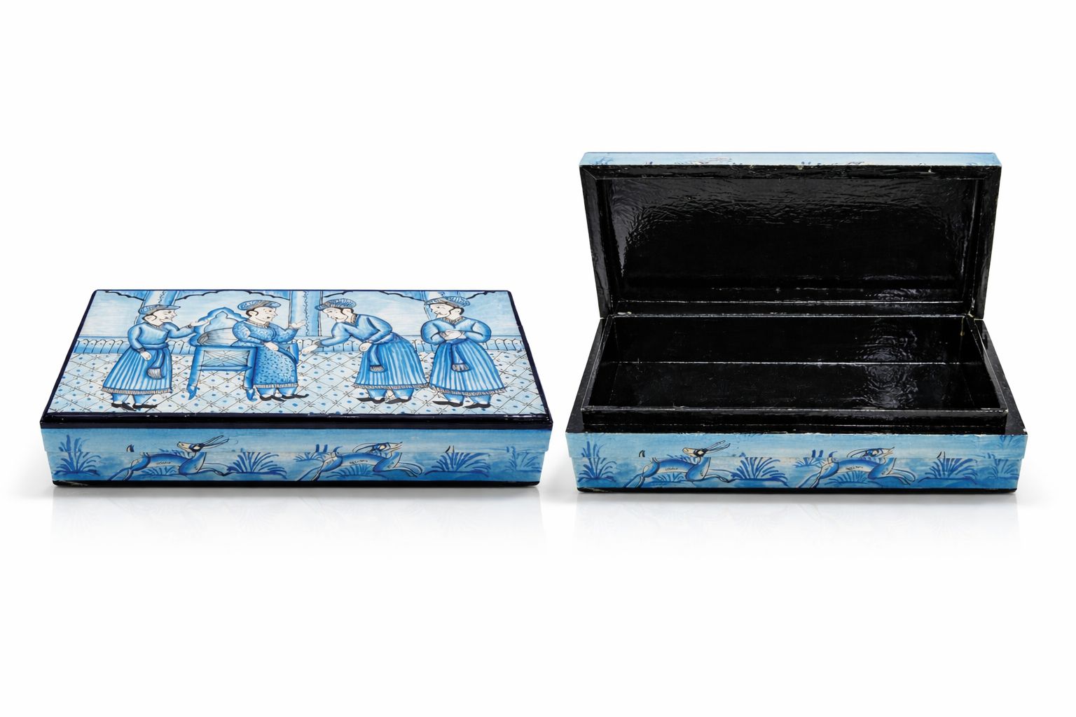 hand painted papier mâché box blue & white 3x4 inches hand painted papier mâché box blue & white 3x4 inches