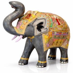 handcrafted 12 inch dark grey mughal art elephant
