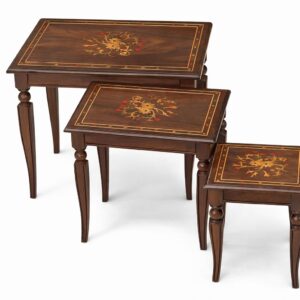 handcrafted walnut inlay nesting table set