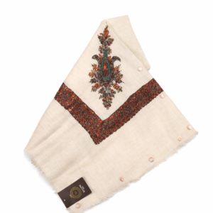 ivory pashmina with rust and emerald embroidery