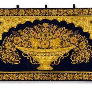 jewel carpet handmade zardhosi work 150x090cm goldblack