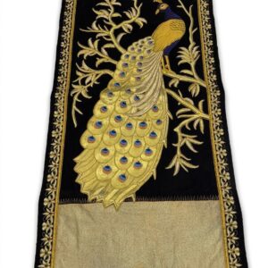 jewel carpet handmade zardhosi work peacock black and gold 120x90cm