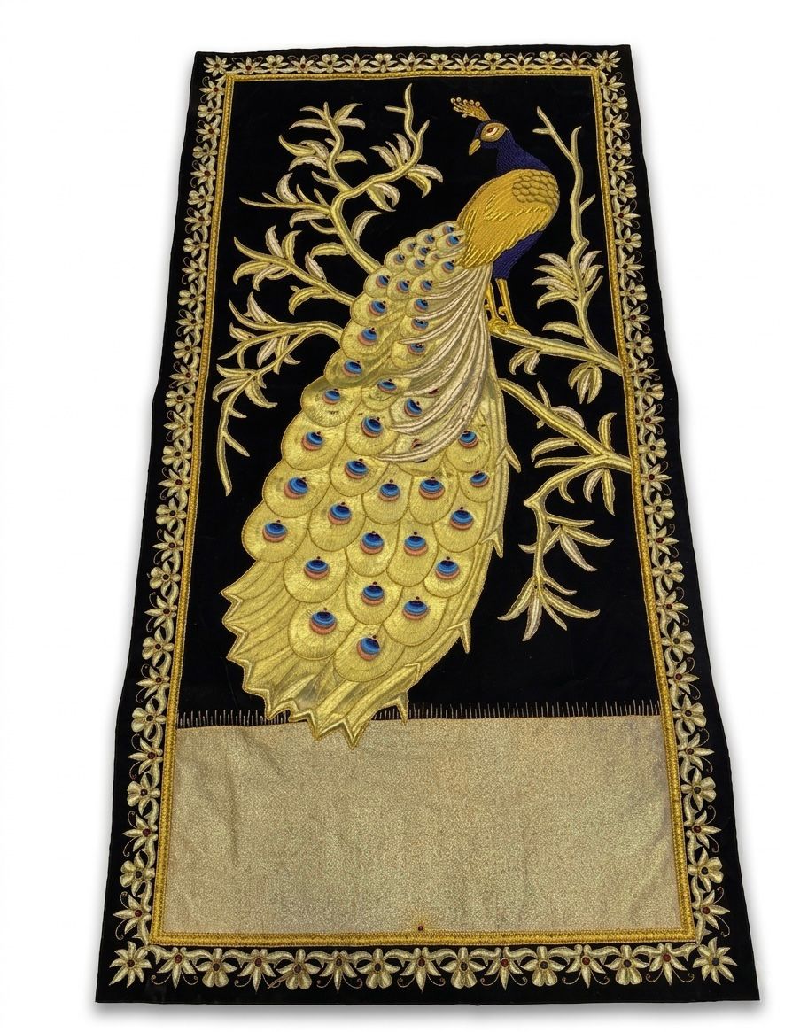 jewel carpet handmade zardhosi work peacock black and gold 120x90cm jewel carpet handmade zardhosi work peacock black and gold 120x90cm