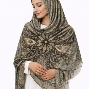 kalamkari stole black and olive green