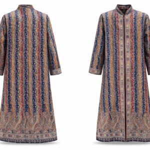 kani embroidered long jacket navy blue & multi stripe
