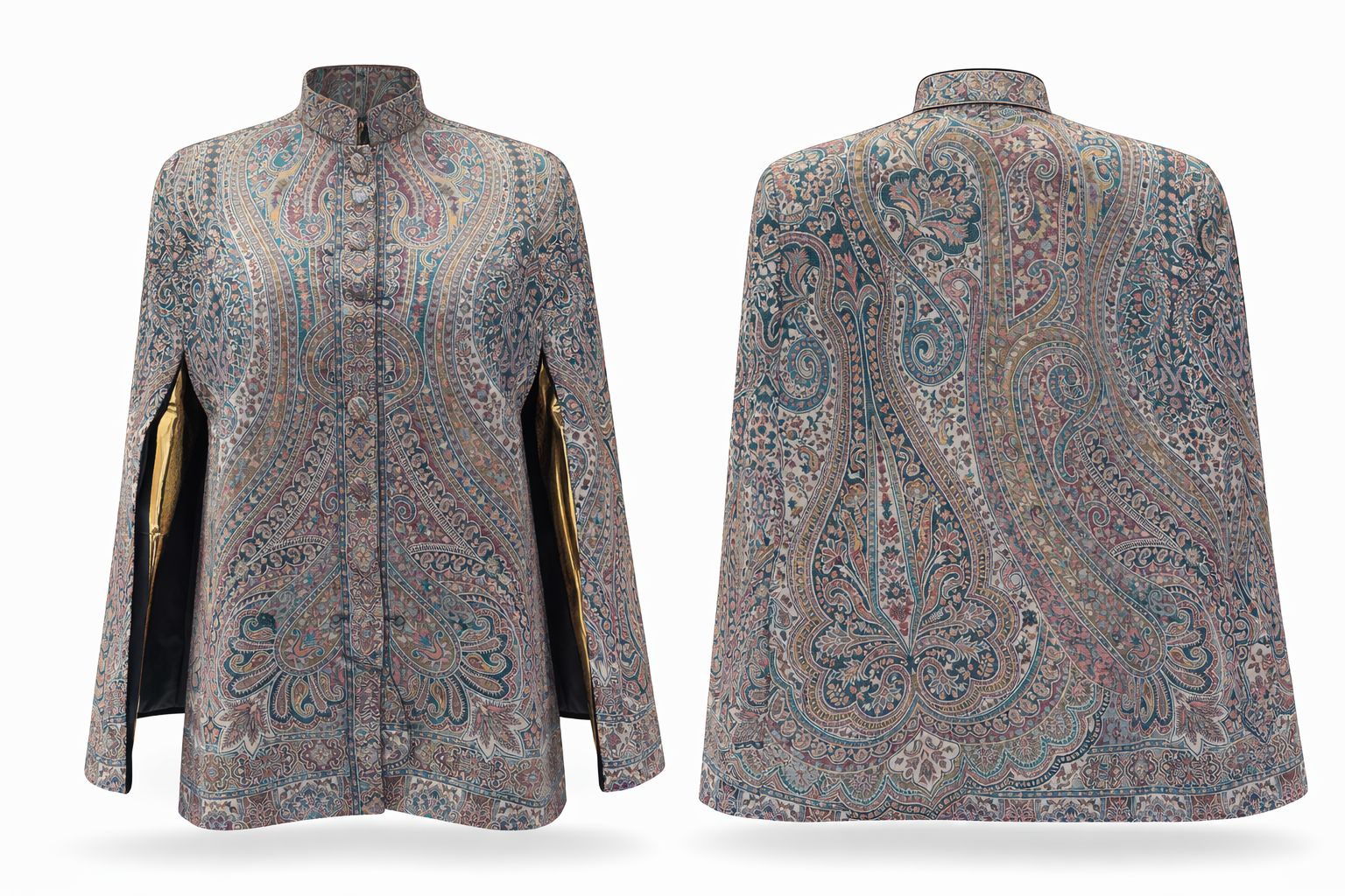 kani teal heritage medallion cape (size 42)