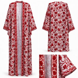 kashmiri ari work floral abaya white & red