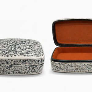 kashmiri papier mâché floral trinket box black & white 3x4 inch