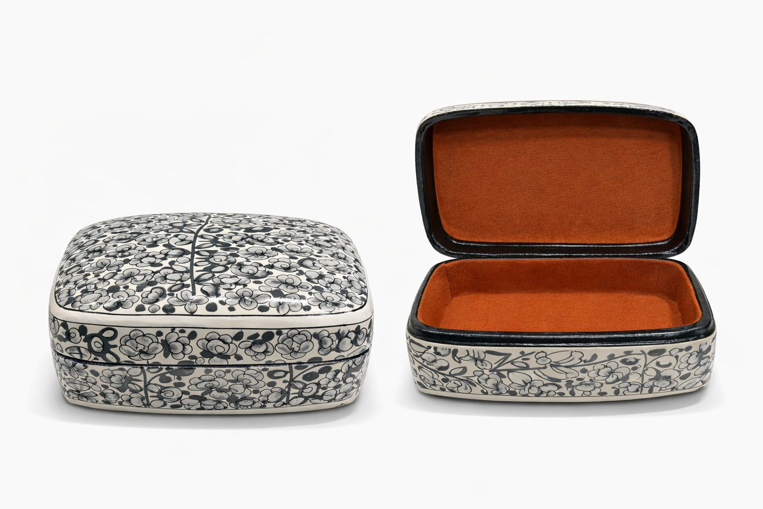 kashmiri papier mâché floral trinket box black & white 3x4 inch kashmiri papier mâché floral trinket box black & white 3x4 inch