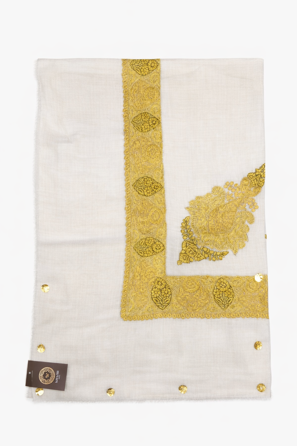 khazir pure wool pashmina shawl (with gold tilla embroidery).