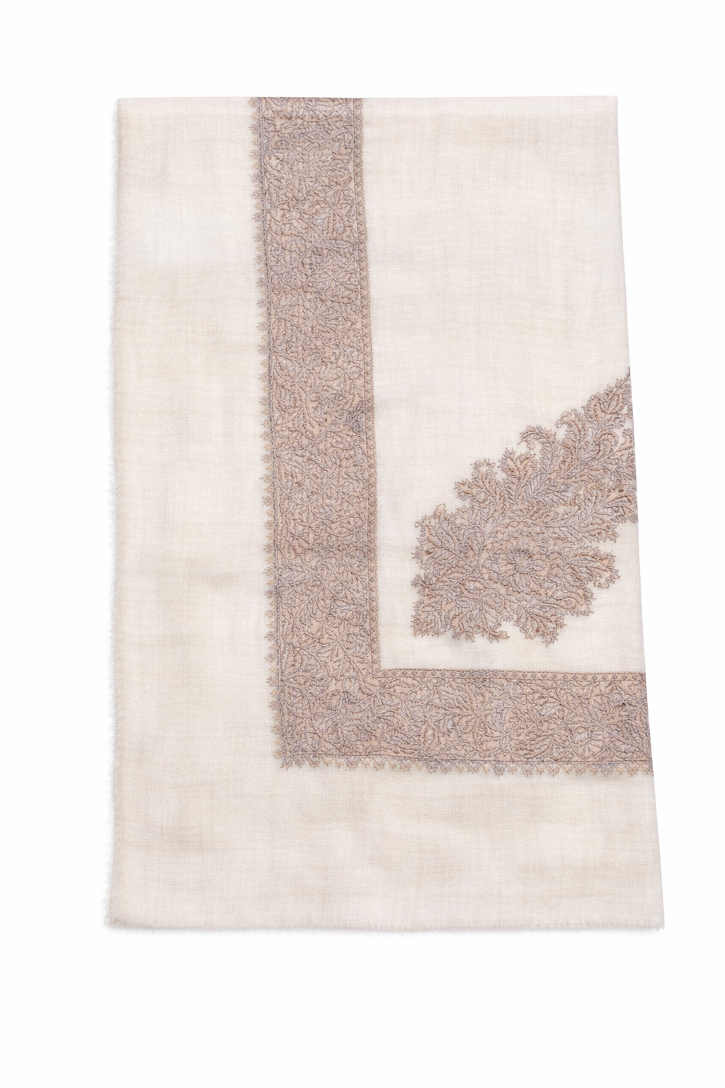 khazir white pashmina shawl with yellow silk hand embroidery and sequins