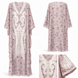 lavender floral embroidered georgette kaftan dress