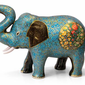 majestic 12 inch handcrafted turquoise & gold floral paper mache elephant