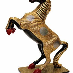 majestic rearing horse (gold naqashi & black lacquer style), 36 inch