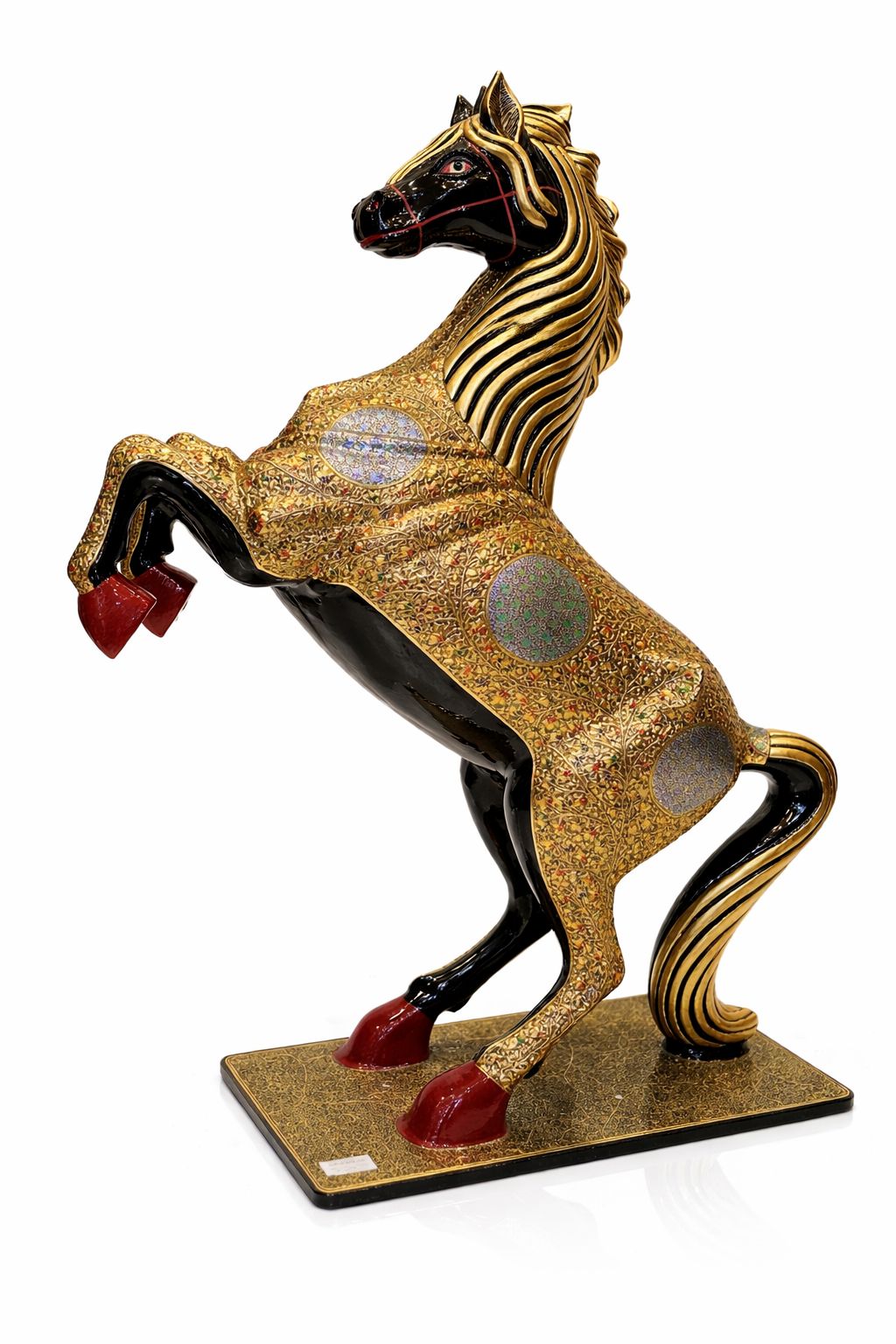 majestic rearing horse (gold naqashi & black lacquer style), 36 inch majestic rearing horse (gold naqashi & black lacquer style), 36 inch