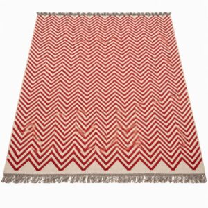 modern red and cream chevron zigzag kilim carpet 8 x 10 feet