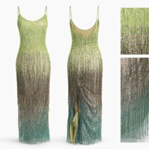 ombré sequined italian evening gown with beaded fringe size 38