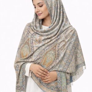 paisley kalamkari stole off white & teal multi color