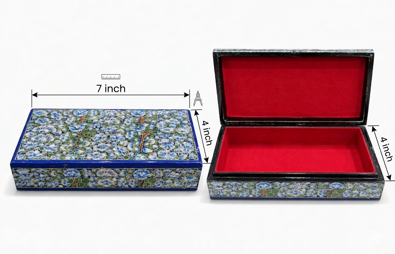 paper mache floral trinket box blue & green (7x4 inch) paper mache floral trinket box blue & green (7x4 inch)