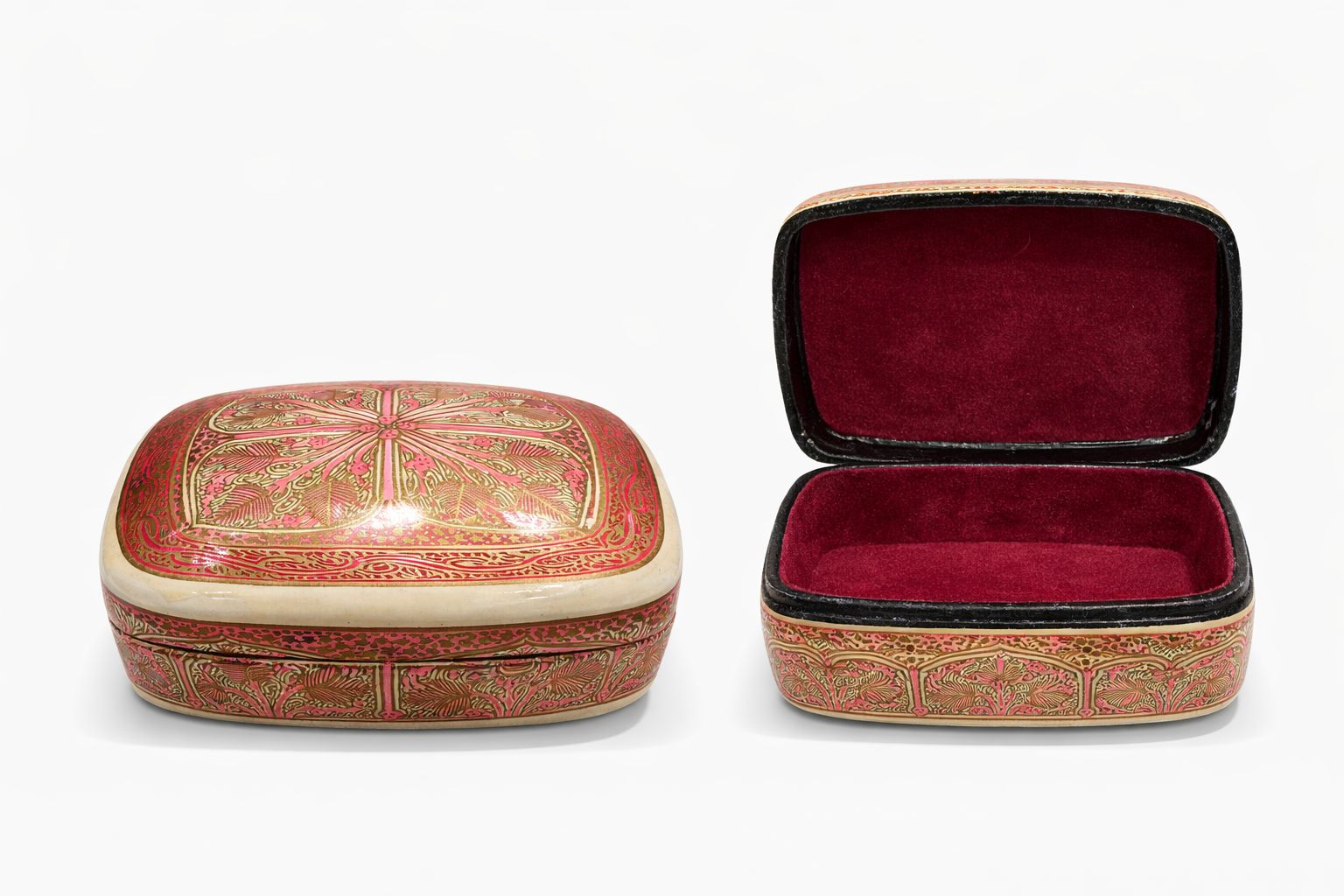 paper meche oval trinket box pink & gold (3x4 inch)